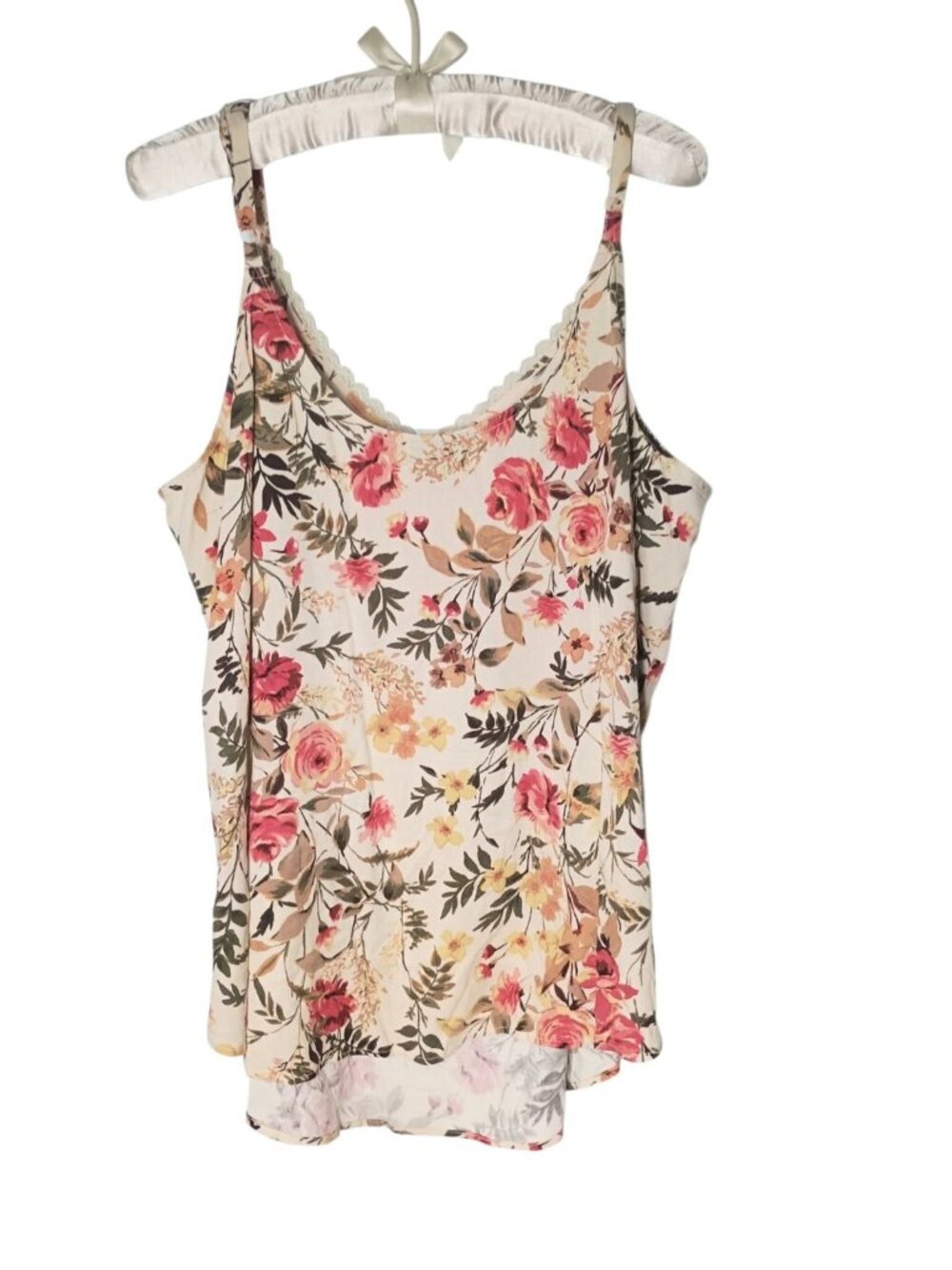Torrid Garden Floral Cami Tank Top 1X Lace Trim Adjustable Rayon Blend